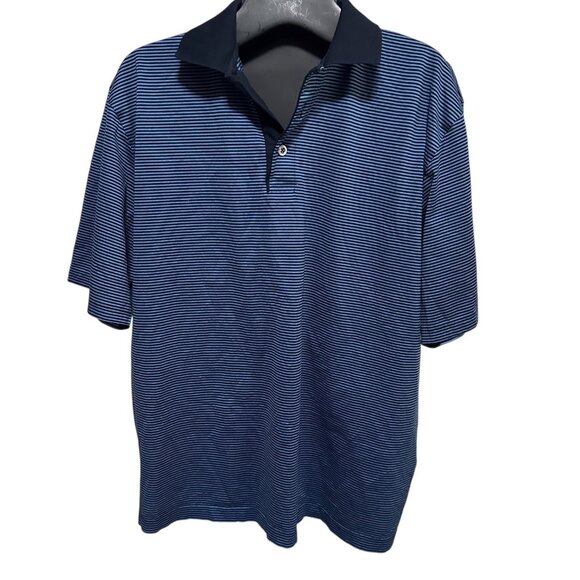 Marbas Men’s Large Polo Shirt Blue Striped Cotton Collared Casual Golf Italy - Picture 1 of 12